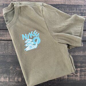 Like new Mens Nike Tee | Forest Green with Light blue writing and icons | Size M